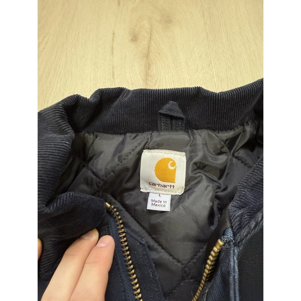 VTG Carhartt C003 Men's Navy Blue Canvas Work Coat w/Company Logo - Size Large - Picture 4 of 8